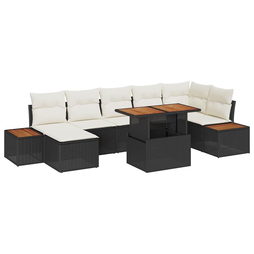 Garten-Sofa-Set mit Speicher 8 pcs Schwarz Poly Rattan
